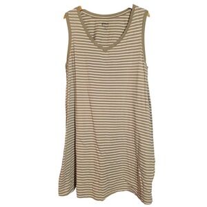 Pact Women XL Tank Dress Brown White Striped V-Neck Organic Cotton Sleeveless